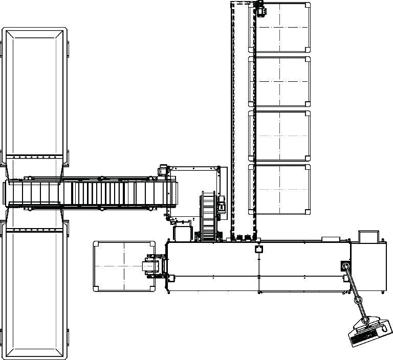 Skizze von oben eines Inspektionssystems für Schüttware bei Spaleck Oberflächentechnik